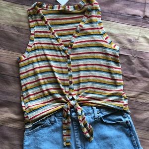 NWT Knitted Tie Front Button Down Top!